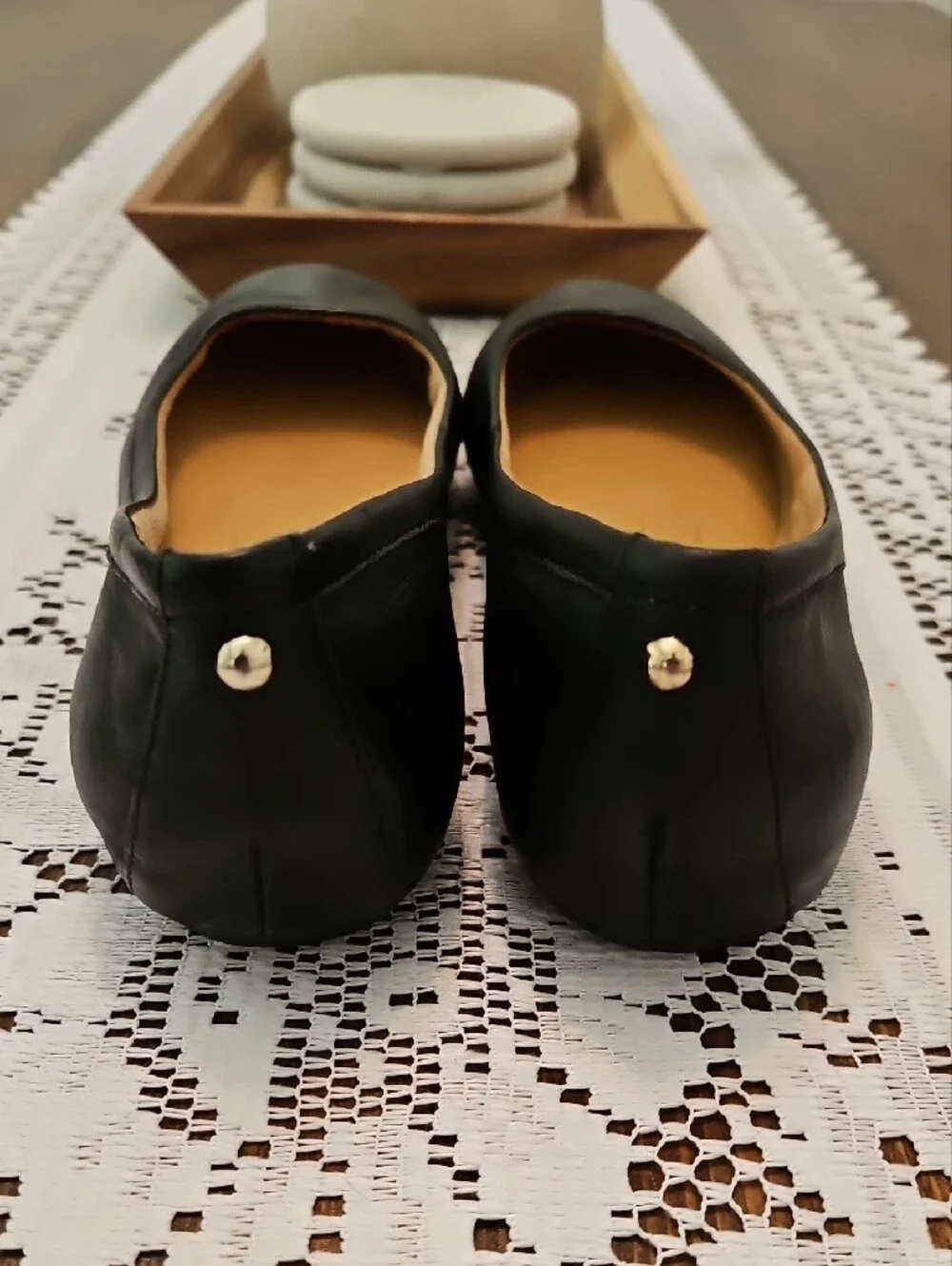 NATURALIZER Womens Black Brittany Round Toe Slip On Leather Ballet Flats